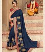 Blue Embroidered Art Silk Saree With Blouse
