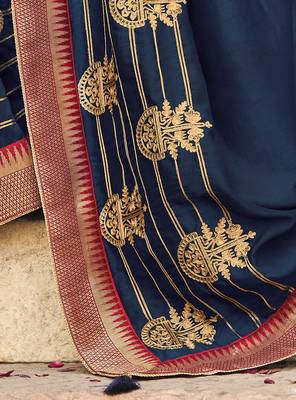 Blue Embroidered Art Silk Saree With Blouse 3