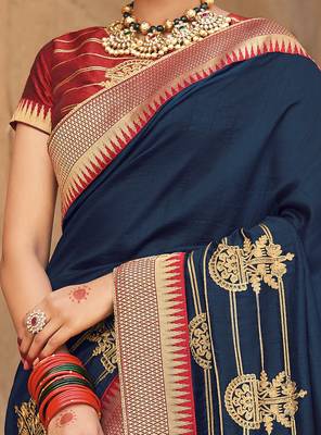 Blue Embroidered Art Silk Saree With Blouse 4