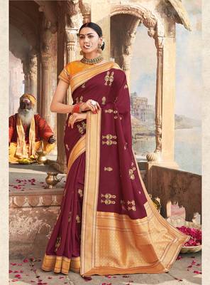 Red Embroidered Art Silk Saree With Blouse 1