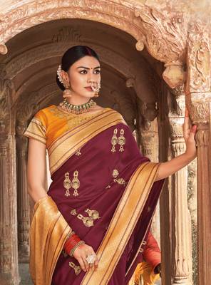 Red Embroidered Art Silk Saree With Blouse 2