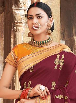 Red Embroidered Art Silk Saree With Blouse 3