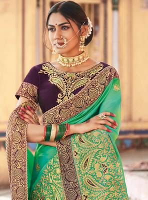 Green embroidered art silk saree with blouse 2