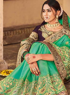 Green embroidered art silk saree with blouse 3