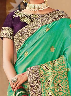 Green embroidered art silk saree with blouse 4