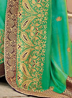 Green embroidered art silk saree with blouse 5
