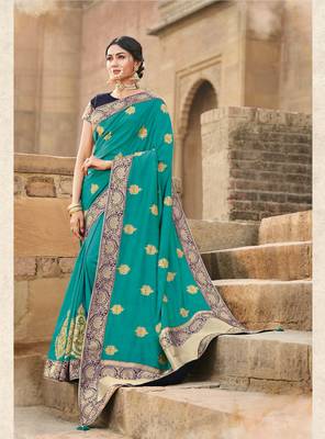 Blue Embroidered Art Silk Saree With Blouse 1