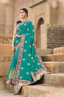 Blue Embroidered Art Silk Saree With Blouse