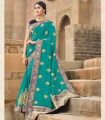 Blue Embroidered Art Silk Saree With Blouse