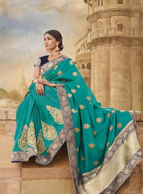 Blue Embroidered Art Silk Saree With Blouse 4
