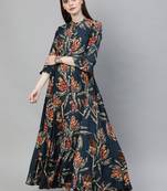 Blue printed rayon long-kurtis