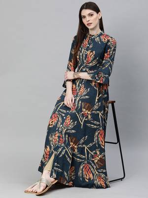 Blue printed rayon long-kurtis 2