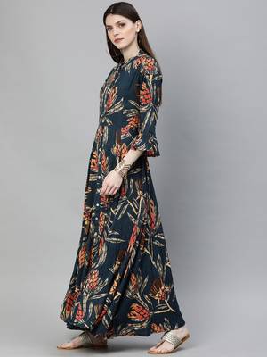 Blue printed rayon long-kurtis 3