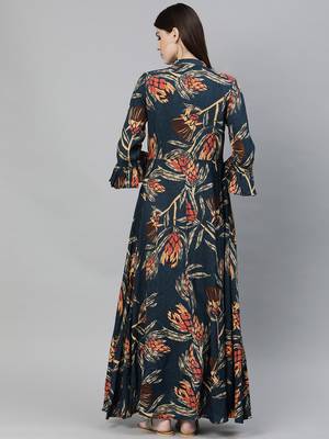 Blue printed rayon long-kurtis 4