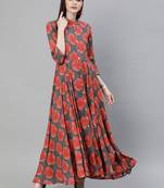 Red printed rayon long-kurtis
