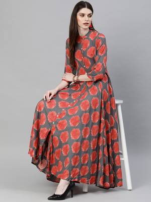 Red printed rayon long-kurtis 2