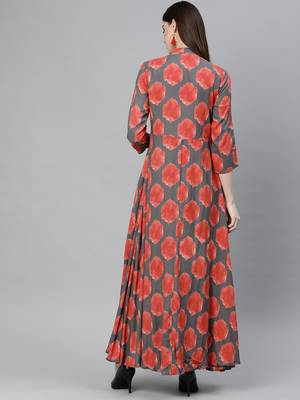 Red printed rayon long-kurtis 4