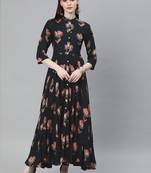 Black printed rayon long-kurtis