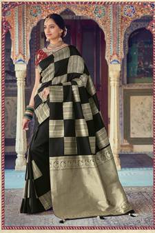 Black Woven Silk Blend Saree With Blouse