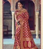 Red Woven Silk Blend Saree With Blouse