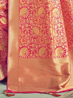 Rani Pink Woven Silk Blend Saree With Blouse 4