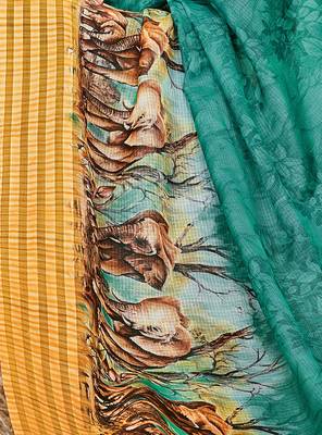 Turquoise printed pure georgette saree with blouse 3