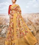Beige printed pure georgette saree with blouse