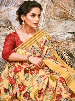 Beige printed pure georgette saree with blouse 2