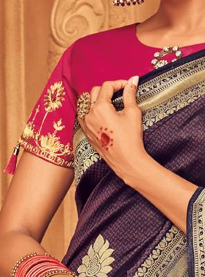 Purple Woven Silk Blend Saree With Blouse 3