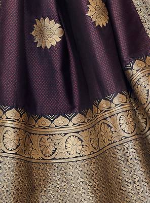 Purple Woven Silk Blend Saree With Blouse 5