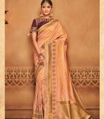 Peach Woven Silk Blend Saree With Blouse
