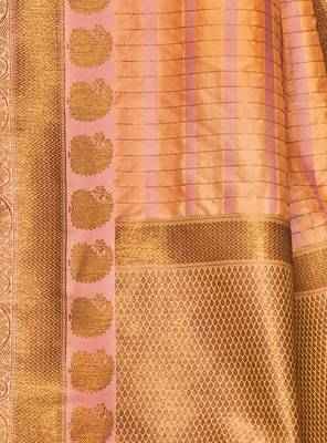 Peach Woven Silk Blend Saree With Blouse 4