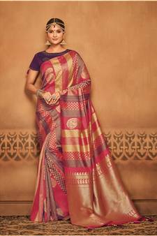 Multicolor Woven Silk Blend Saree With Blouse