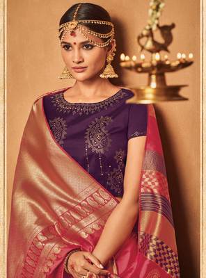 Multicolor Woven Silk Blend Saree With Blouse 2