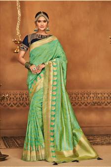 Green Woven Silk Blend Saree With Blouse
