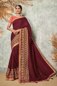 Maroon Embroidered Art Silk Saree With Blouse