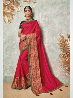 Pink Embroidered Art Silk Saree With Blouse 1
