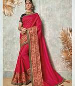 Pink Embroidered Art Silk Saree With Blouse