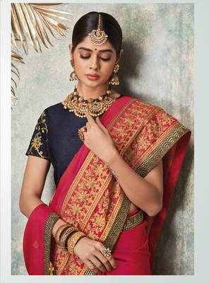 Pink Embroidered Art Silk Saree With Blouse 2