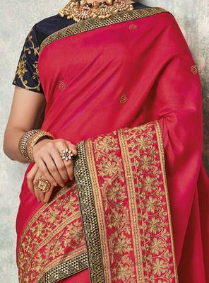Pink Embroidered Art Silk Saree With Blouse 3