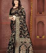 Black woven banarasi silk saree with blouse