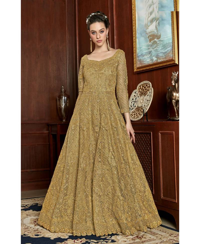Mustard embroidered net salwar