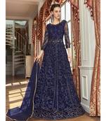 Royal blue embroidered net salwar