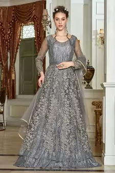 Silver embroidered net salwar
