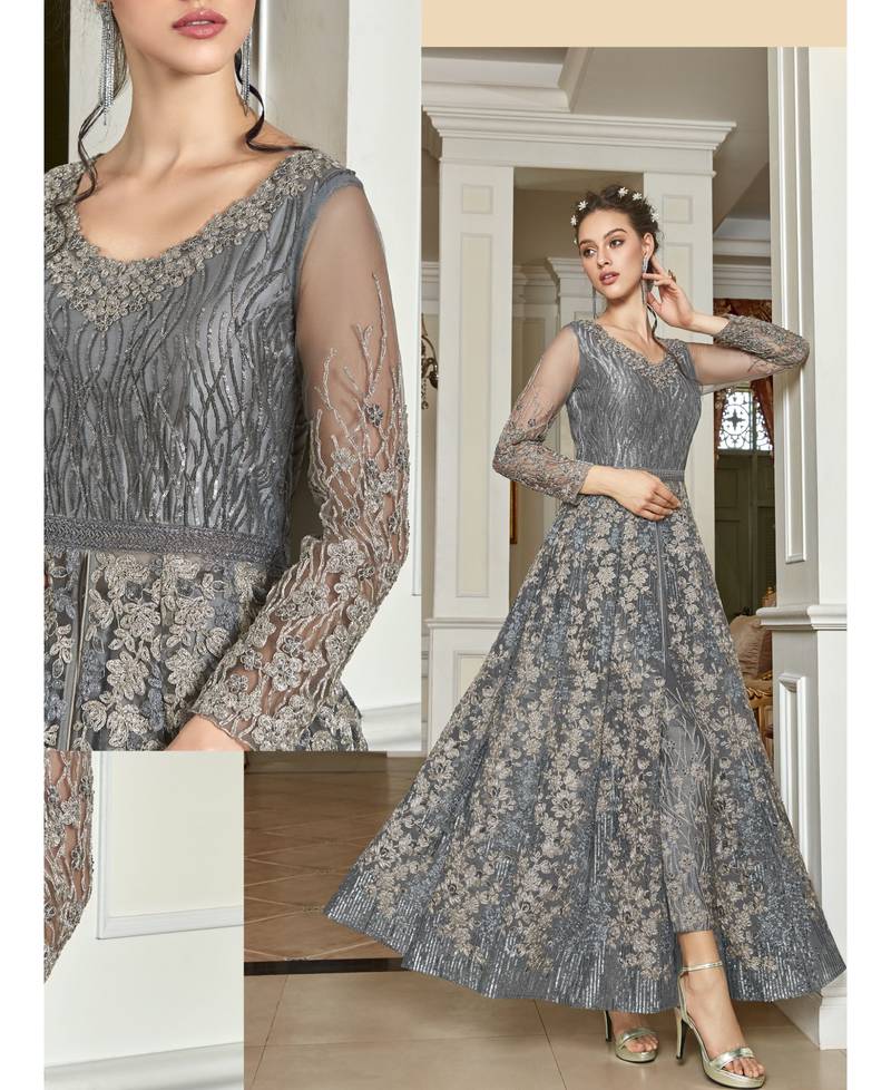 Silver embroidered net salwar