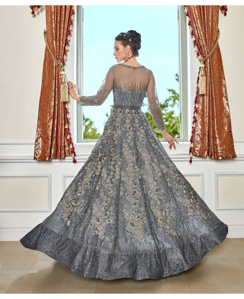 Silver embroidered net salwar