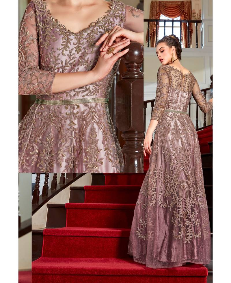 Purple embroidered net salwar