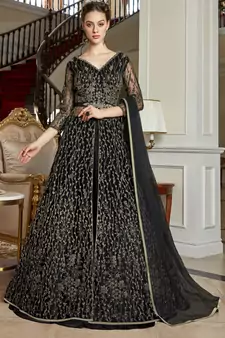Black embroidered net salwar