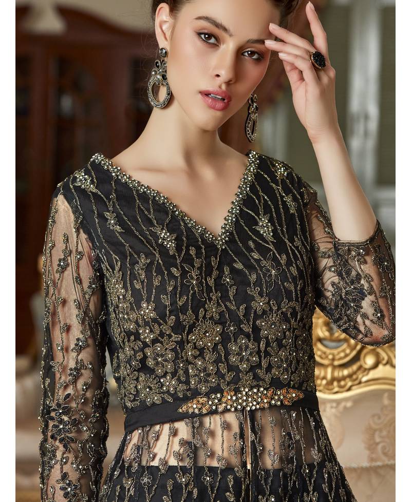 Black embroidered net salwar