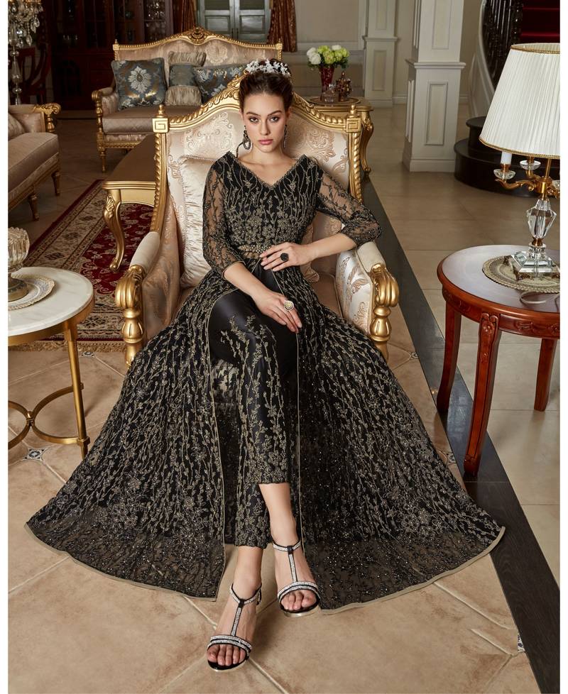 Black embroidered net salwar
